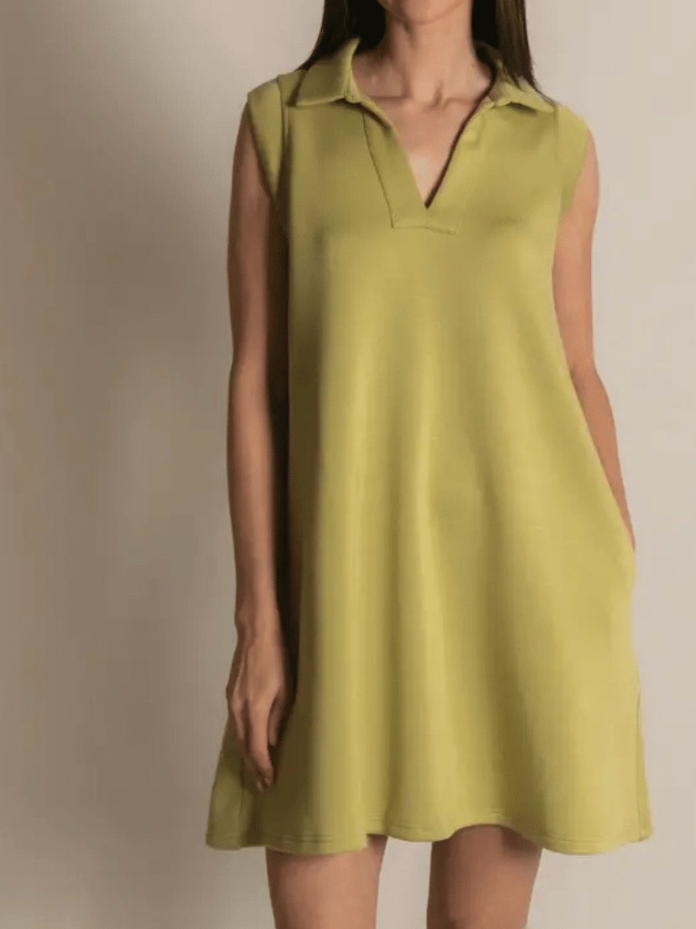 NWT - P Cill Butter Soft Modal Sleeveless Polo Shift Tennis Dress in Chartreuse
